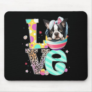 Alfombrilla De Ratón Boston Terrier Bunny Face Dog Animal Lover Easter