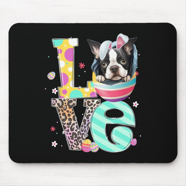 Alfombrilla De Ratón Boston Terrier Bunny Face Dog Animal Lover Easter (Frente)