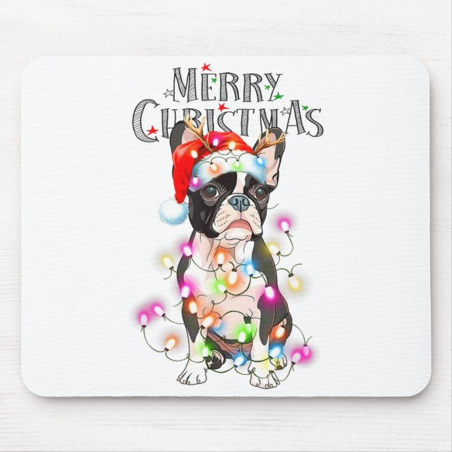 Alfombrilla De Ratón Boston Terrier Christmas Lights Xmas Dog  (Frente)