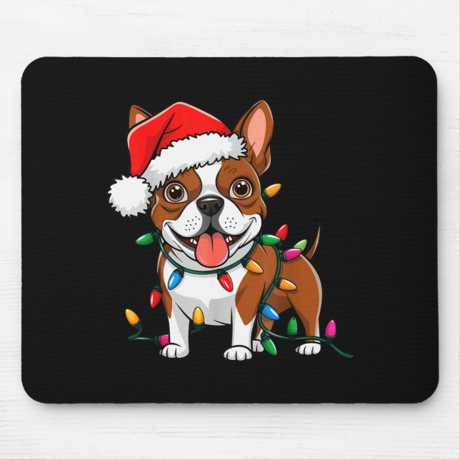 Alfombrilla De Ratón Boston Terrier Christmas Lights Xmas Dogs Men Wome (Frente)