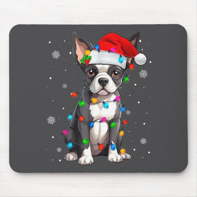 Alfombrilla De Ratón Boston Terrier Christmas Santa Hat  (Frente)