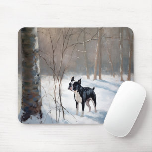 Alfombrilla De Ratón Boston Terrier Deja que nieve Navidad