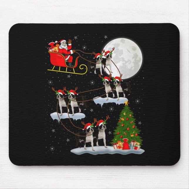 Alfombrilla De Ratón Boston Terrier Dog Santa Sleigh Flying Funny Chris (Frente)