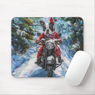 Alfombrilla De Ratón Boston Terrier Perro Montando Motocicleta Navidad