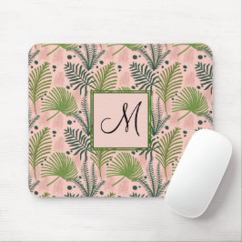 Alfombrilla De Ratón Botanical Tropical Leaves Monogram Pink Custom