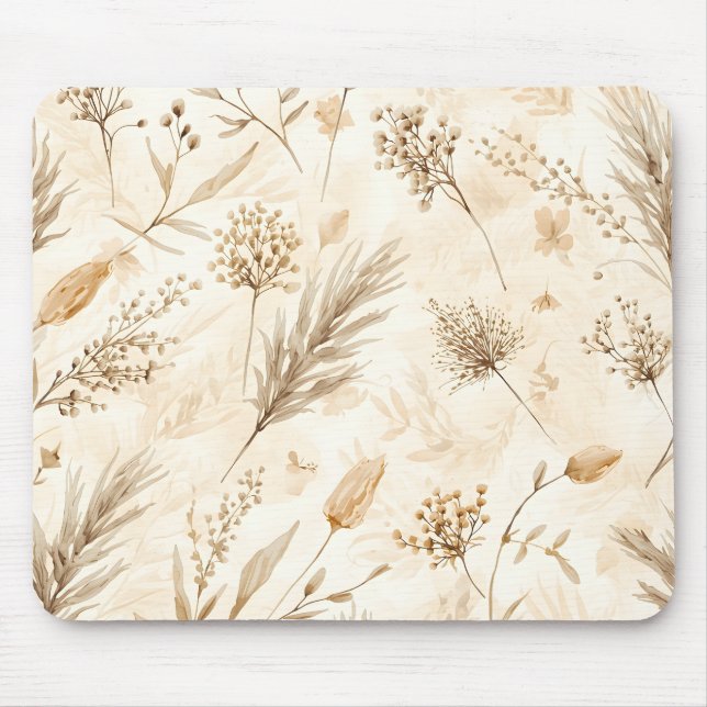 Alfombrilla De Ratón Botánico de Flor Seca Beige (Frente)