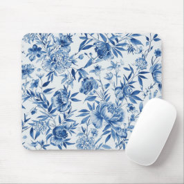 Alfombrilla De Ratón Botánico Floral Acuarela Chinoiserie Azul