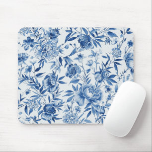 Alfombrilla De Ratón Botánico Floral Acuarela Chinoiserie Azul