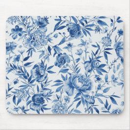 Alfombrilla De Ratón Botánico Floral Acuarela Chinoiserie Azul