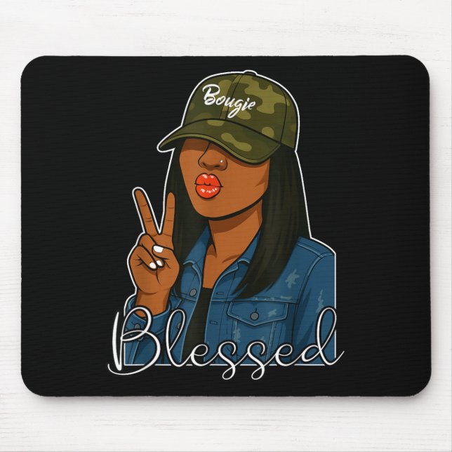 Alfombrilla De Ratón Bougie Blessed Camo Hat Christian Black Woman  (Frente)