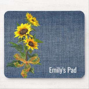 Alfombrilla De Ratón Bouquet de girasol en Denim