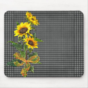 Alfombrilla De Ratón Bouquet girasol en Black Gingham