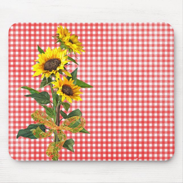 Alfombrilla De Ratón Bouquet girasol en Red Gingham (Frente)