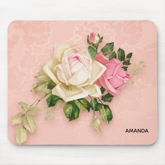 Alfombrilla De Ratón Bouquet rosa rosa blanco (Frente)