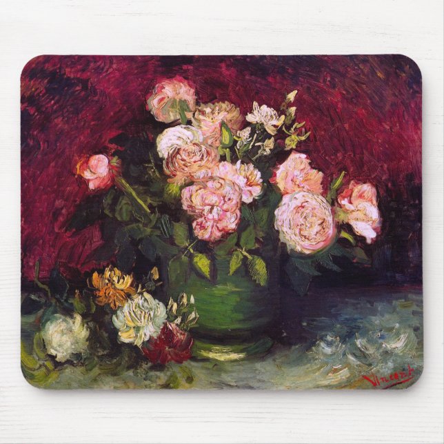 Alfombrilla De Ratón Bowl con peonies y Rosas Van Gogh Bella Artes (Frente)