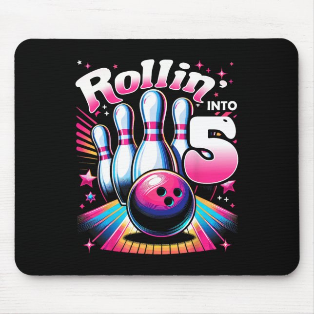 Alfombrilla De Ratón Bowling Birthday Rollin Into 5 Party 5th Birthday  (Frente)