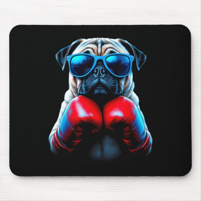 Alfombrilla De Ratón Boxeo Pug Perro Kickboxing Cool  (Frente)