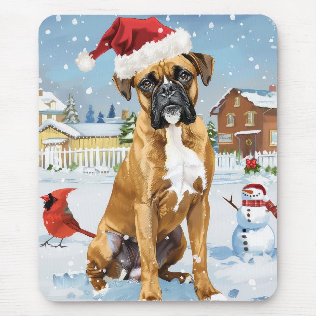 Alfombrilla De Ratón Boxer Dog Winter Wonderland Navidades Alegría (Frente)