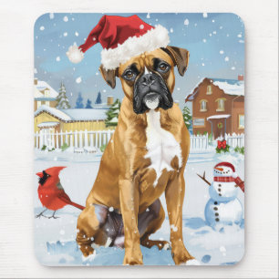 Alfombrilla De Ratón Boxer Perro Invierno Maravilla Navidad Alegría