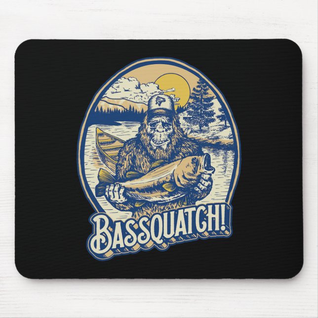 Alfombrilla De Ratón ¡Bquatch! B Fisherman Sasquatch Funny Bigfoot Fish (Frente)