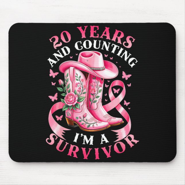 Alfombrilla De Ratón Breast Cancer 20 Years Survivor Nk Ribbon Cowgirl  (Frente)