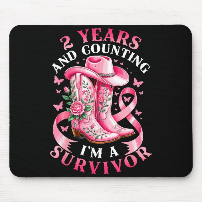 Alfombrilla De Ratón Breast Cancer 2 Years Survivor Nk Ribbon Cowgirl G (Frente)