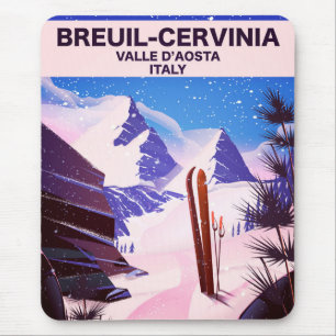 Alfombrilla De Ratón Breuil-Cervinia,Valle d’Aosta, italy,ski poster