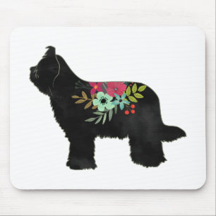 Alfombrilla De Ratón Briard Dog Raza Silhouette Boho Floral