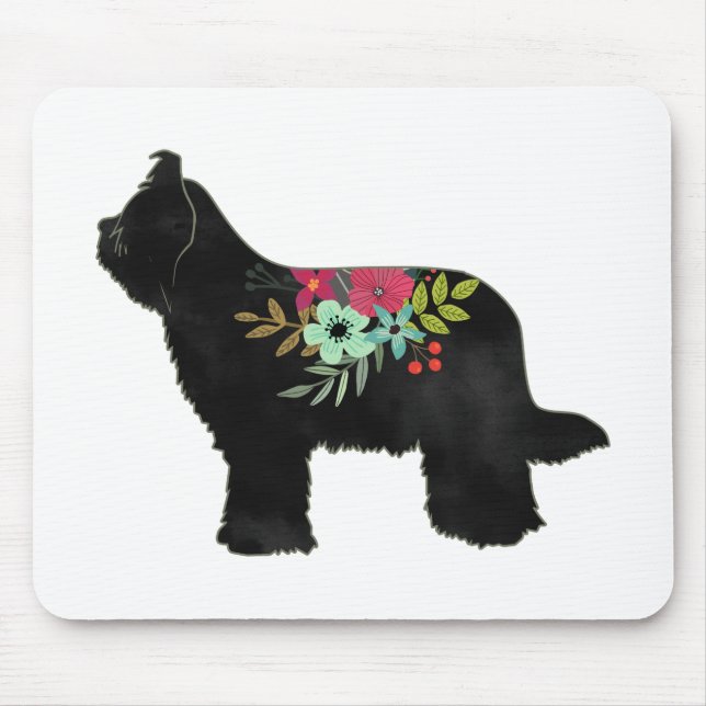 Alfombrilla De Ratón Briard Dog Raza Silhouette Boho Floral (Frente)