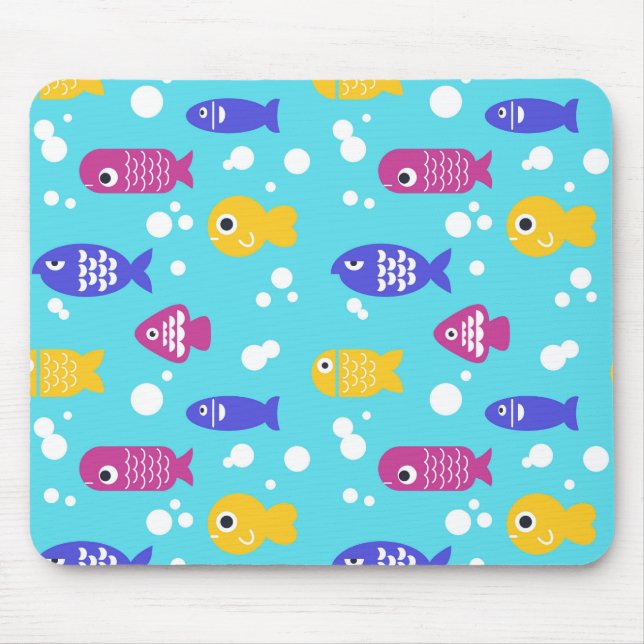 Alfombrilla De Ratón Bright Colorful Cartoon Fish Pattern Blue (Frente)