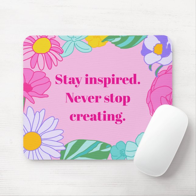 Alfombrilla De Ratón Bright Pink Yellow Floral Motivational Quote Mouse (Con ratón)