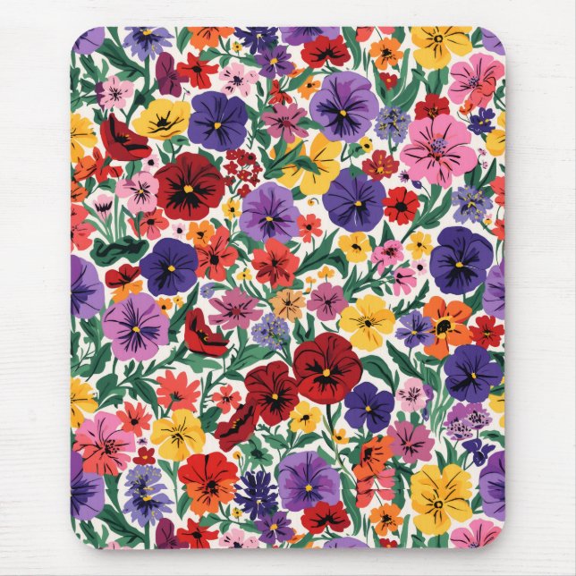 Alfombrilla De Ratón Bright Spring Pansies Floral Garden Pattern (Frente)