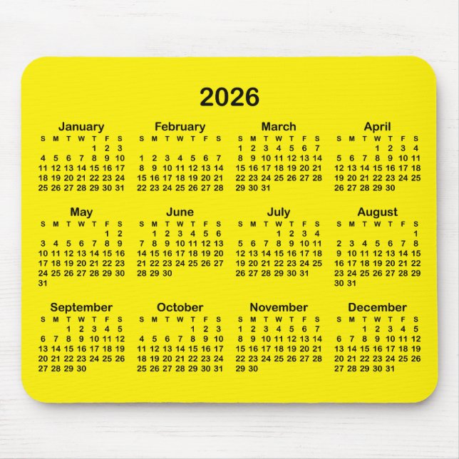 Alfombrilla De Ratón Bright Yellow and Black 2026 Calendar (Frente)