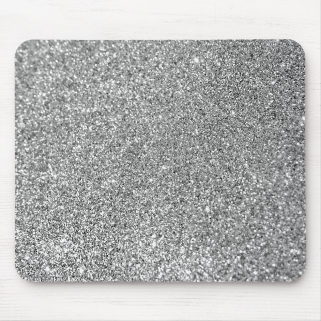 Alfombrilla De Ratón Brillante Bokeh Falso Glitter Plateado (Frente)