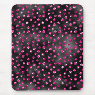 Alfombrilla De Ratón Brillante Rosa y Negro Glam Estampado de Lunares