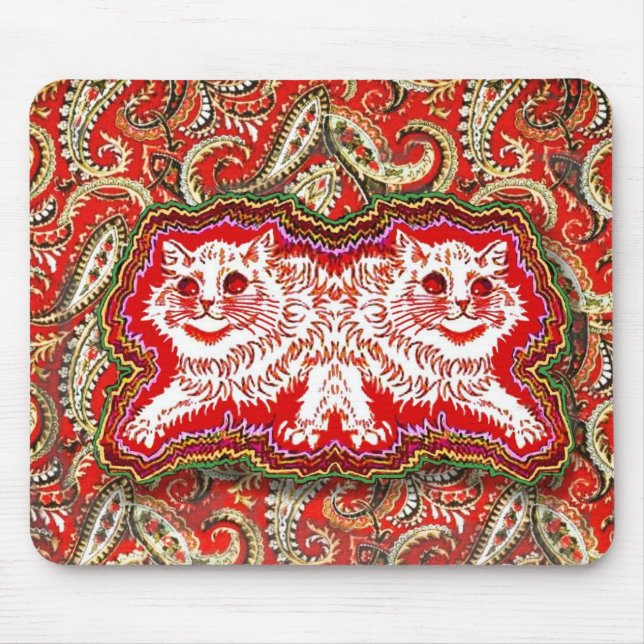 Alfombrilla De Ratón Brillantes gatos rojos psicodélicos (por Louis Wai (Frente)