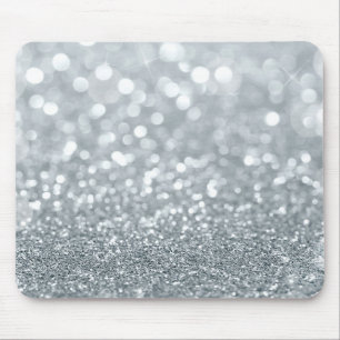 Alfombrilla De Ratón Brillo de plata blanca Bokeh Glam Moda Brillante