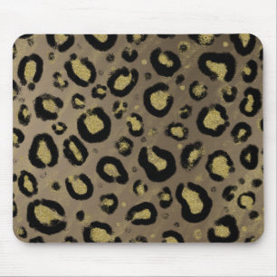 Alfombrilla De Ratón Brillo Dorado Marrón y Estampado de Leopardo y Gue