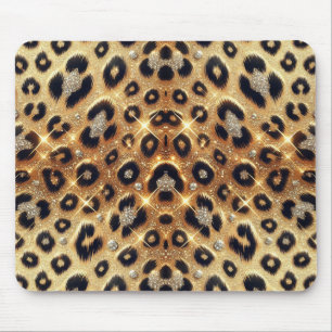 Alfombrilla De Ratón Brillo Glam Oro Estampado Leopardo Guepardo Negro