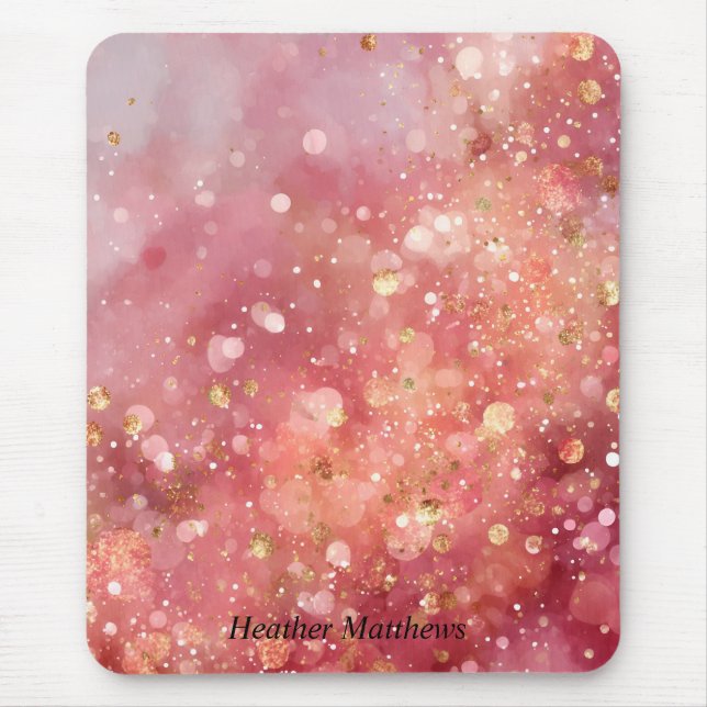 Alfombrilla De Ratón Brillo Rosa y Dorado  (Frente)