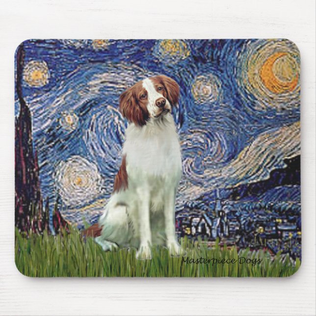 Alfombrilla De Ratón Brittany Spaniel 3 - Noche estrellada (Frente)