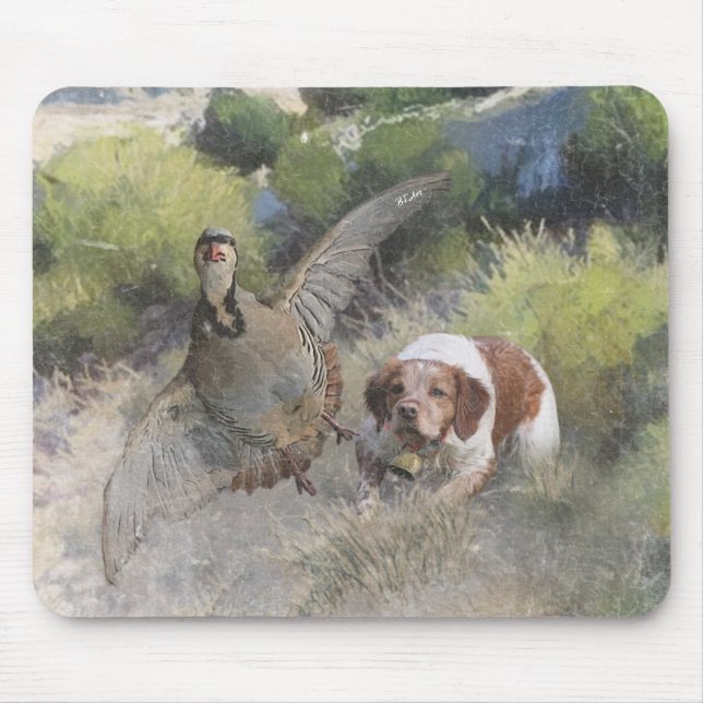 Alfombrilla De Ratón Brittany Spaniel caza chukar pertridge, arte (Frente)