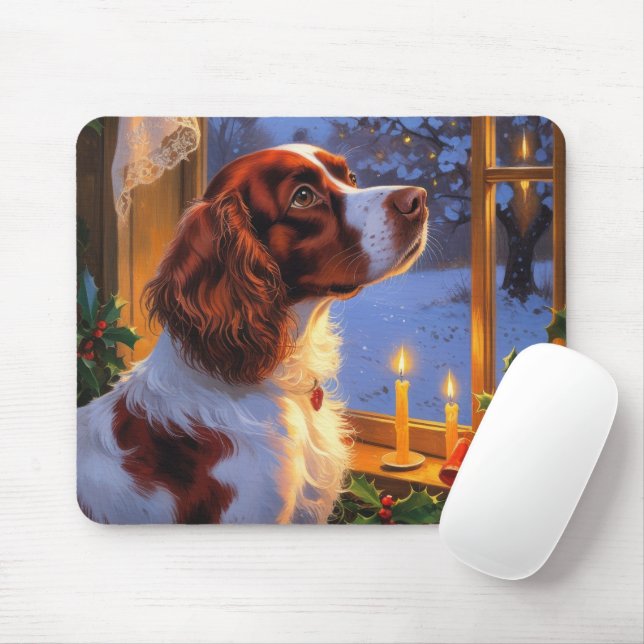 Alfombrilla De Ratón Brittany Spaniel con Luces de Navidad Fiesta  (Con ratón)