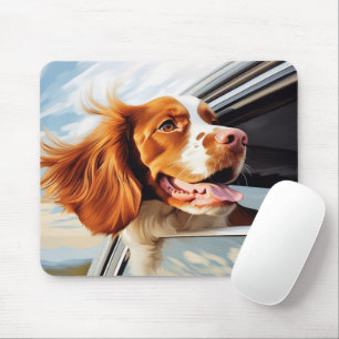 Alfombrilla De Ratón Brittany spaniel en la ventana del coche