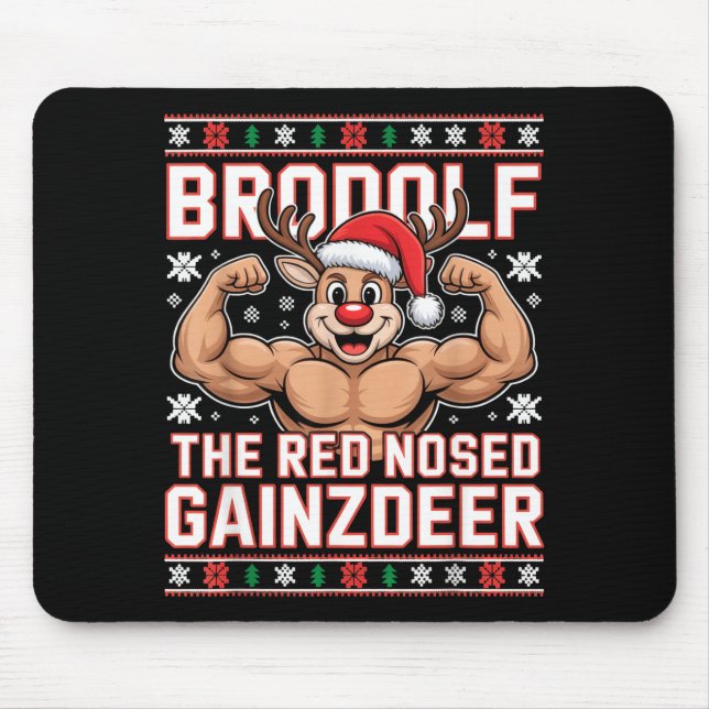 Alfombrilla De Ratón Brodolf The Red Nosed Gainzdeer Funny Xmas Gym Out (Frente)