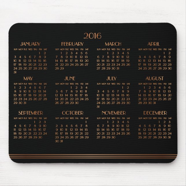 Alfombrilla De Ratón Bronze Black Art Deco Calendar 2016 Mouse Pad (Frente)