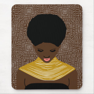 Alfombrilla De Ratón brown Black Woman Looking Down   Tribal Necklace