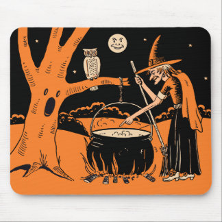 Alfombrilla De Ratón bruja de Halloween del vintage de los años 40 con