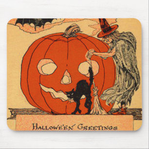 Alfombrilla De Ratón Bruja de la Calabaza Gato Negro Vintage Halloween