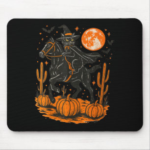Alfombrilla De Ratón Bruja Gato Negro Montando Caballo Calabaza Hallowe